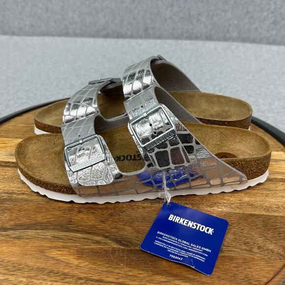 Birkenstock Gator Gleam Sandals Women's 8 (39) Narrow Silver Birko Flor NWT - Picture 3 of 6